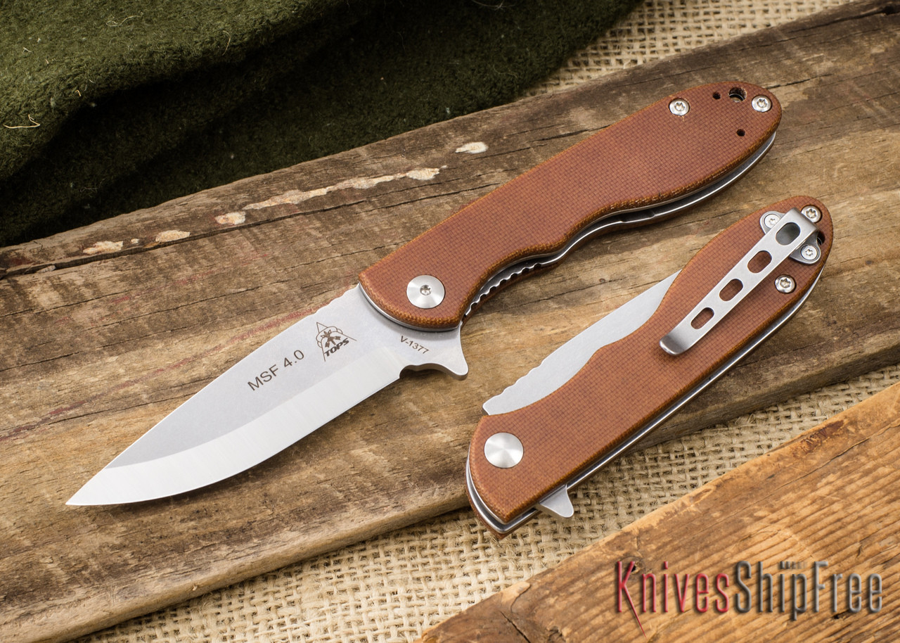 TOPS Knives: Mini Scandi Folder - Tan Canvas Micarta