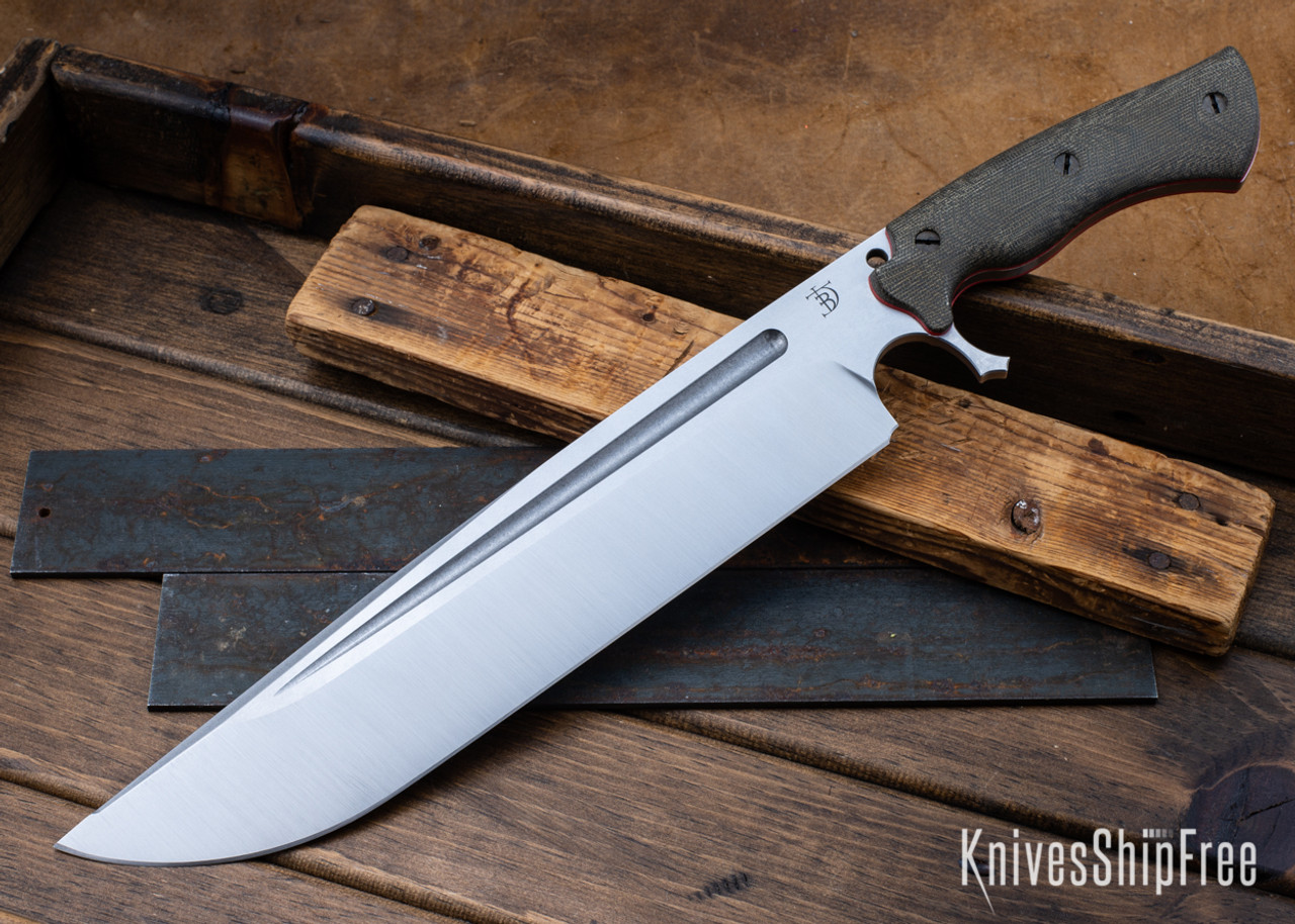 Dark Timber Knives: Horn - 80CrV2 - Green Micarta Red Liners - Finish