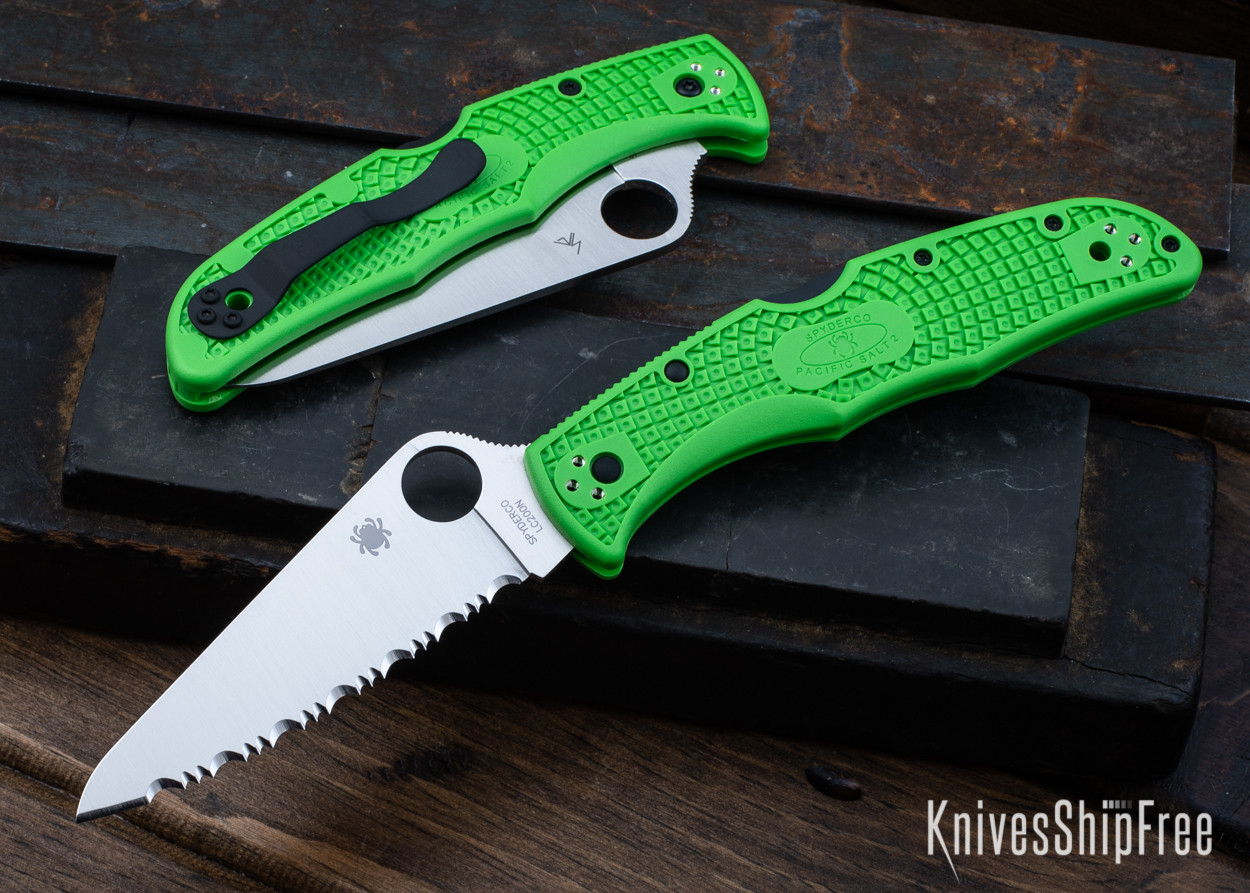 Spyderco: Pacific Salt Lightweight - Green FRN - LC200N - Serrated