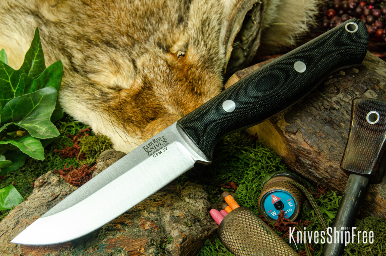 Bark River Knives: Gunny Hunter LT - CPM 3V - Black Canvas Micarta