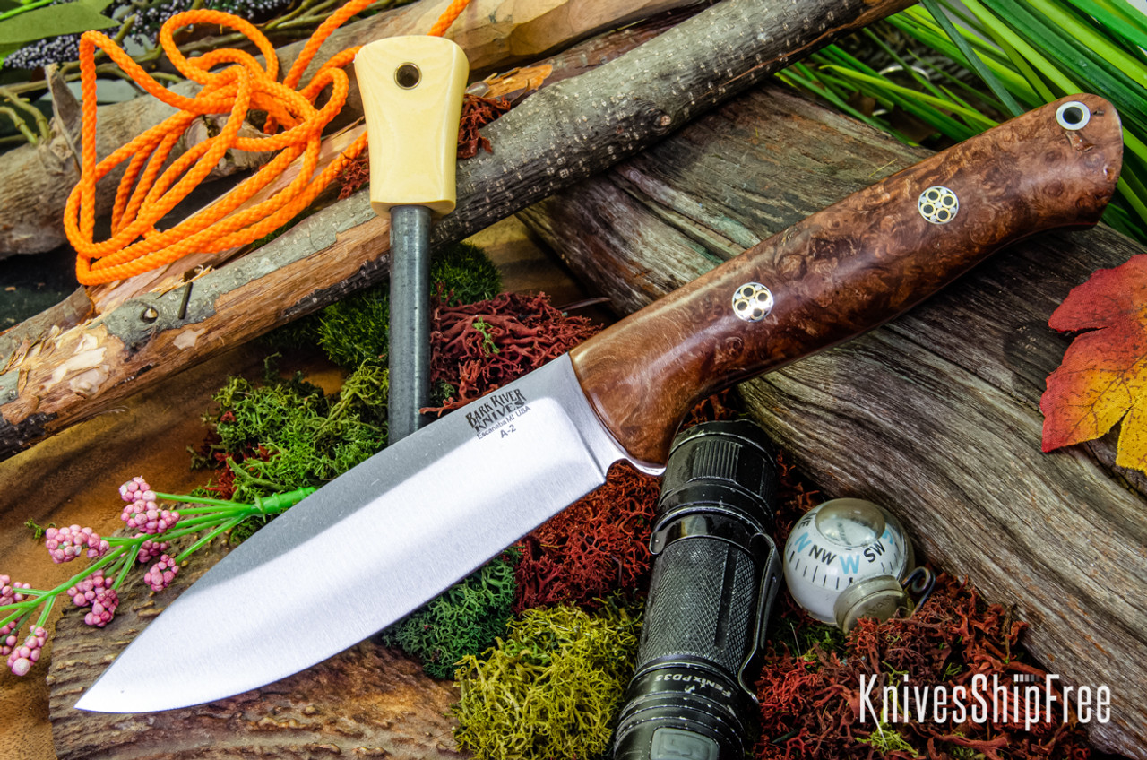 Bark River Knives: UP Bravo - Natural Maple Burl - Red Liners