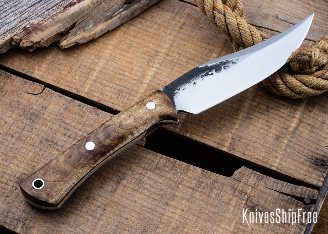 Lon Humphrey Knives MiniGun 52100 Dark Curly Maple Black