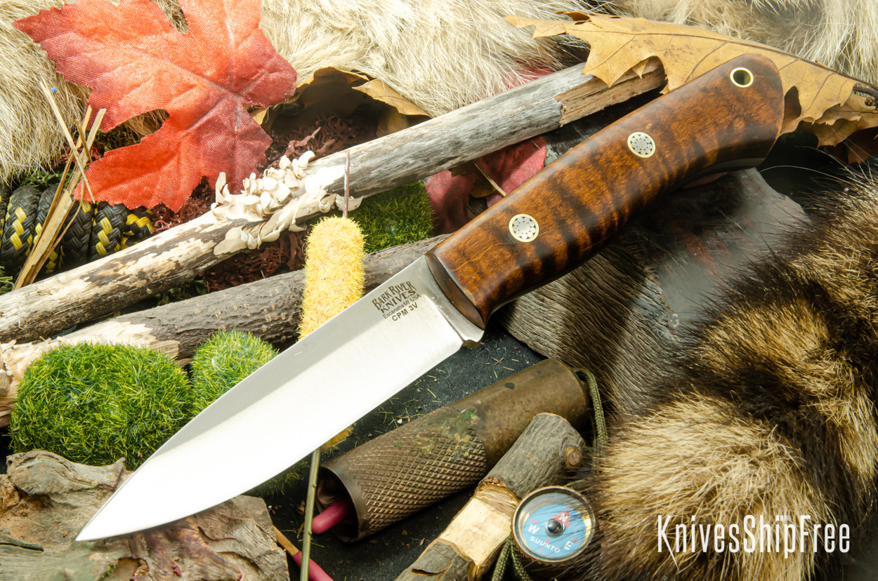 Bark River Knives: Aurora - CPM 3V - Dark Curly Maple - Black