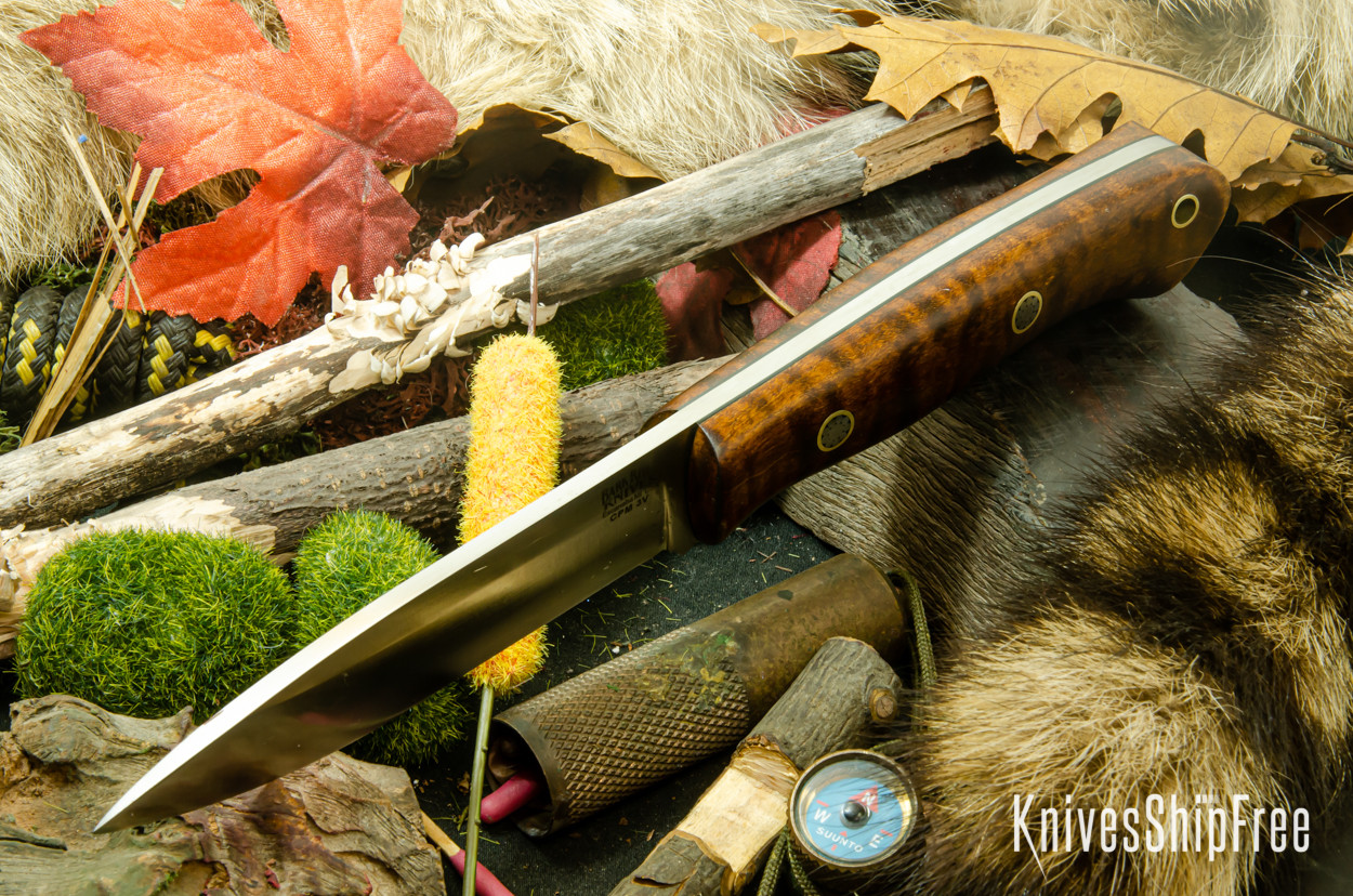 Bark River Knives: Aurora - CPM 3V - Dark Curly Maple - Black