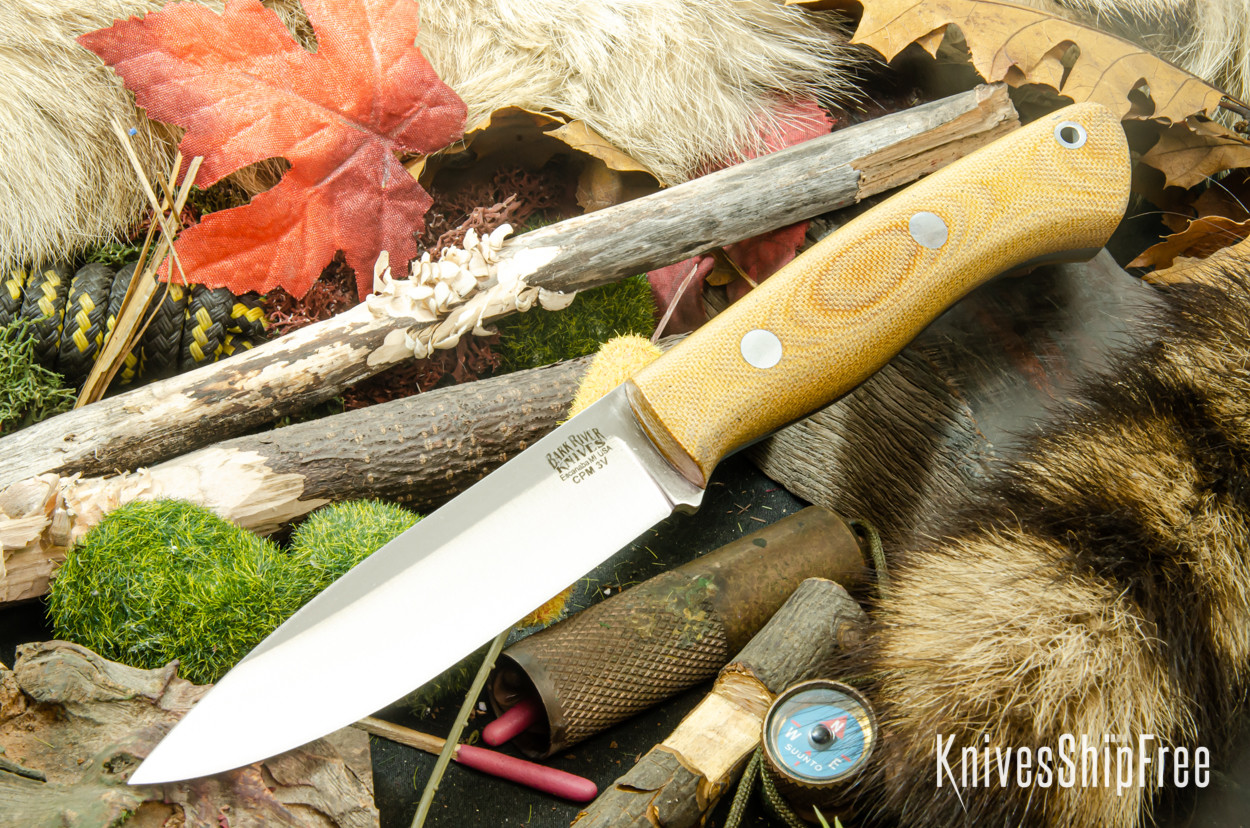 Bark River Knives: Aurora - CPM 3V - Natural Canvas Micarta