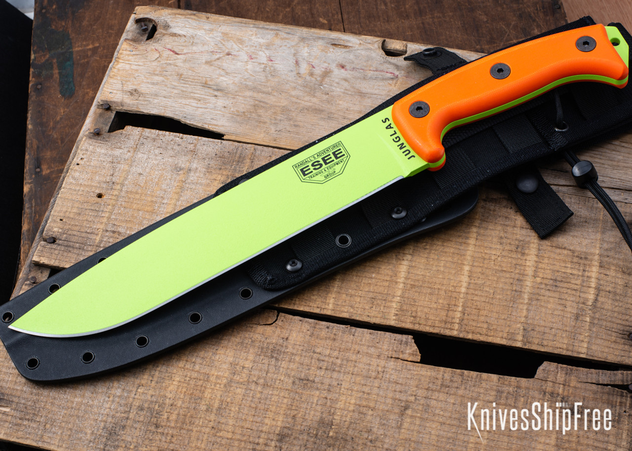 Knives: Junglas - VG-E - Kydex Sheath Venom Green Blade - Orange Micarta