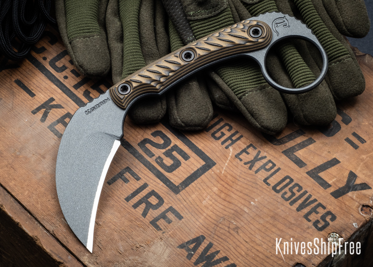 RMJ Tactical: Korbin Karambit - Textured Hyena Brown G-10 - CPM