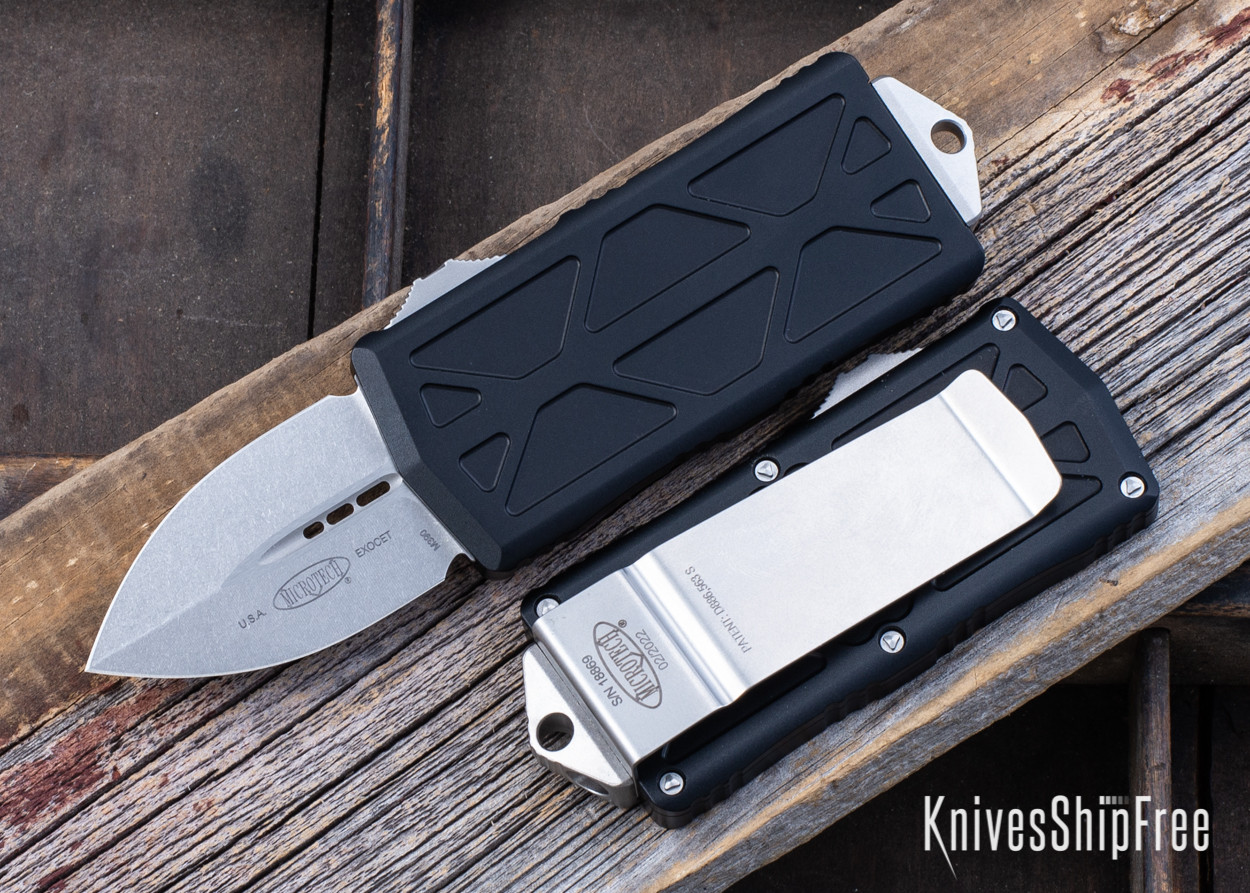 Microtech: Exocet - Auto OTF - Double Edge - Stonewashed STD Blade - 157-10
