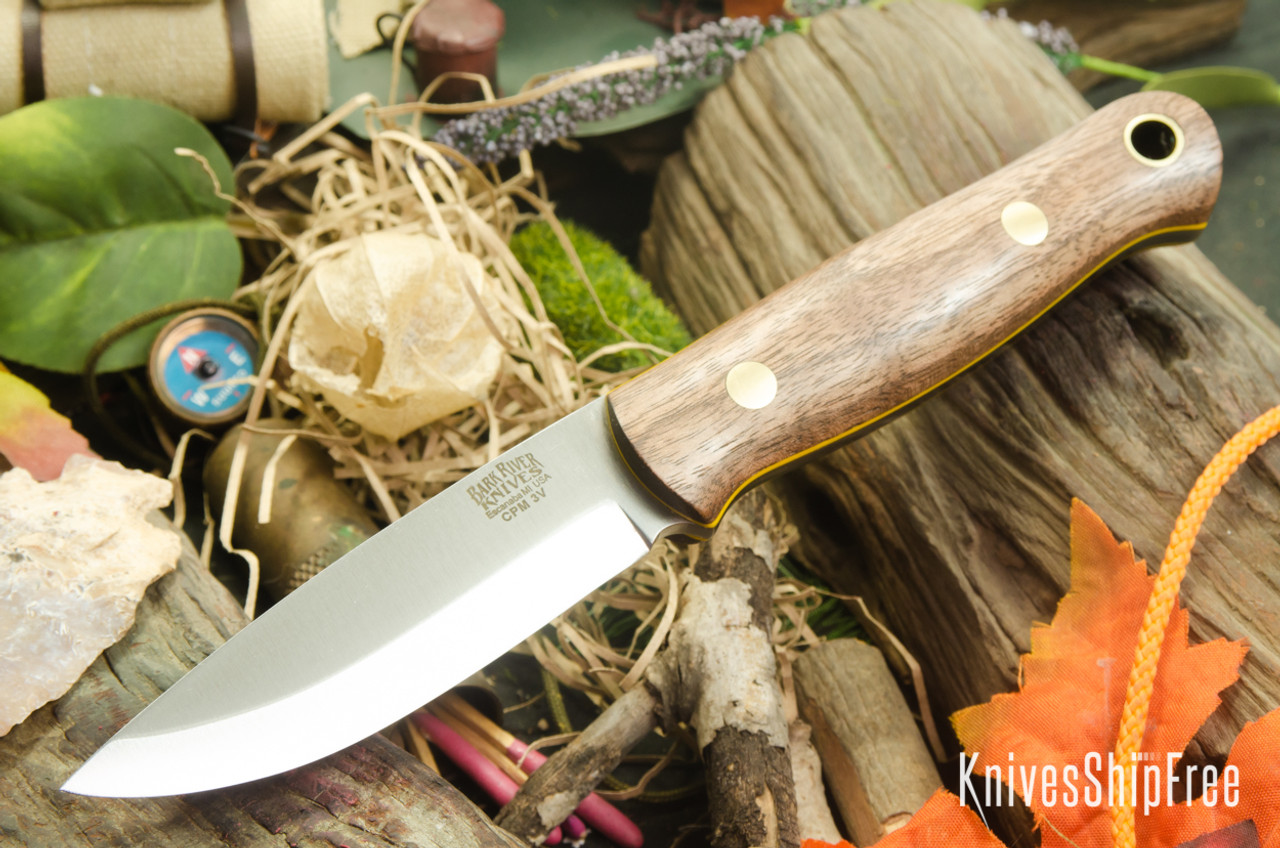 Seminar krater leninismen Bark River Knives: Bushcrafter - CPM 3V - American Walnut - Yellow Liners -  Brass Pins