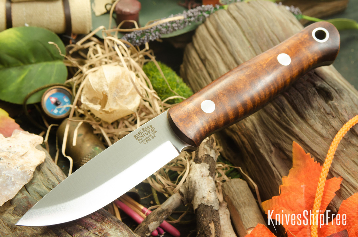 Bark River Knives: Bushcrafter - CPM 3V - Dark Curly Maple