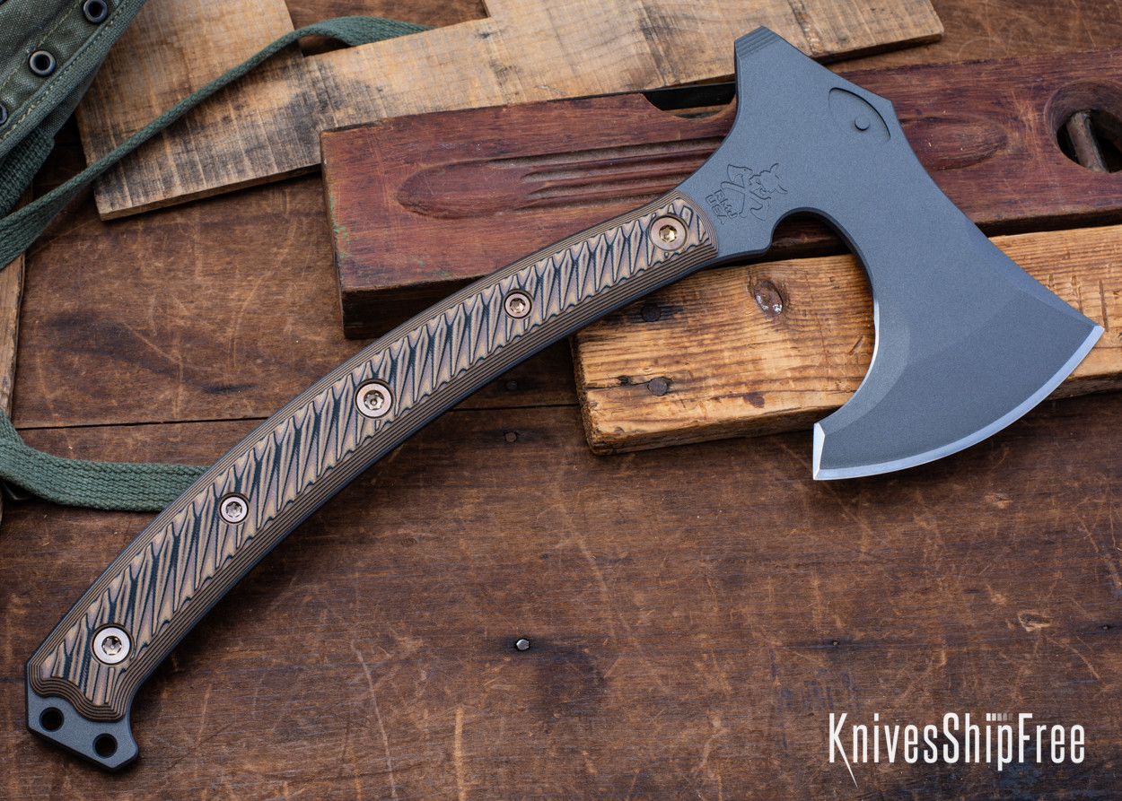 RMJ Tactical: Berserker - 80CrV2 Tomahawk - Hyena Brown G-10