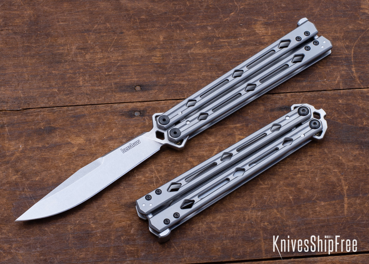 Kershaw Knives: Lucha - All Steel Butterfly Knife - CPM-20CV - Stonewashed  - KVT Bearings - 515020CV