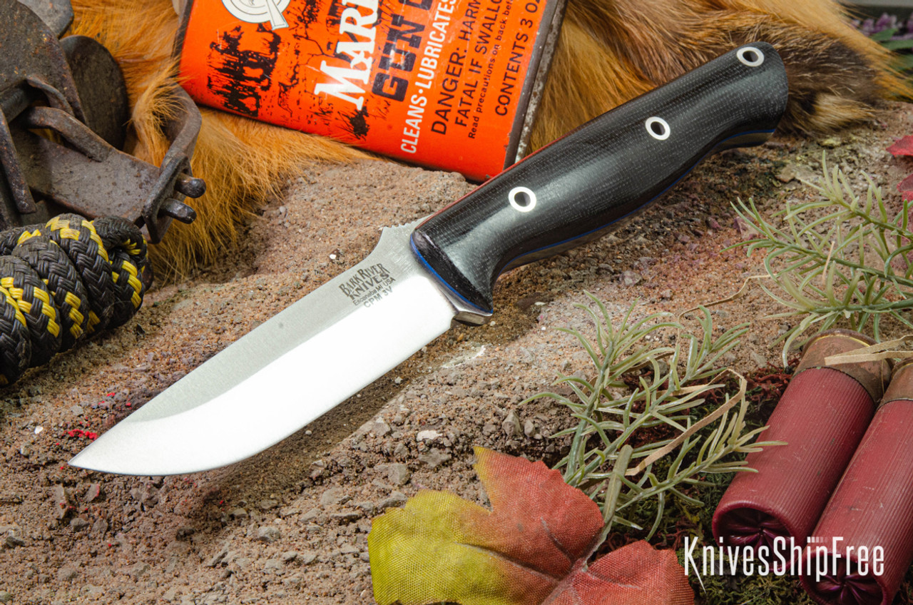 Bark River Knives: Gunny - CPM 3V - Black Canvas Micarta - Blue