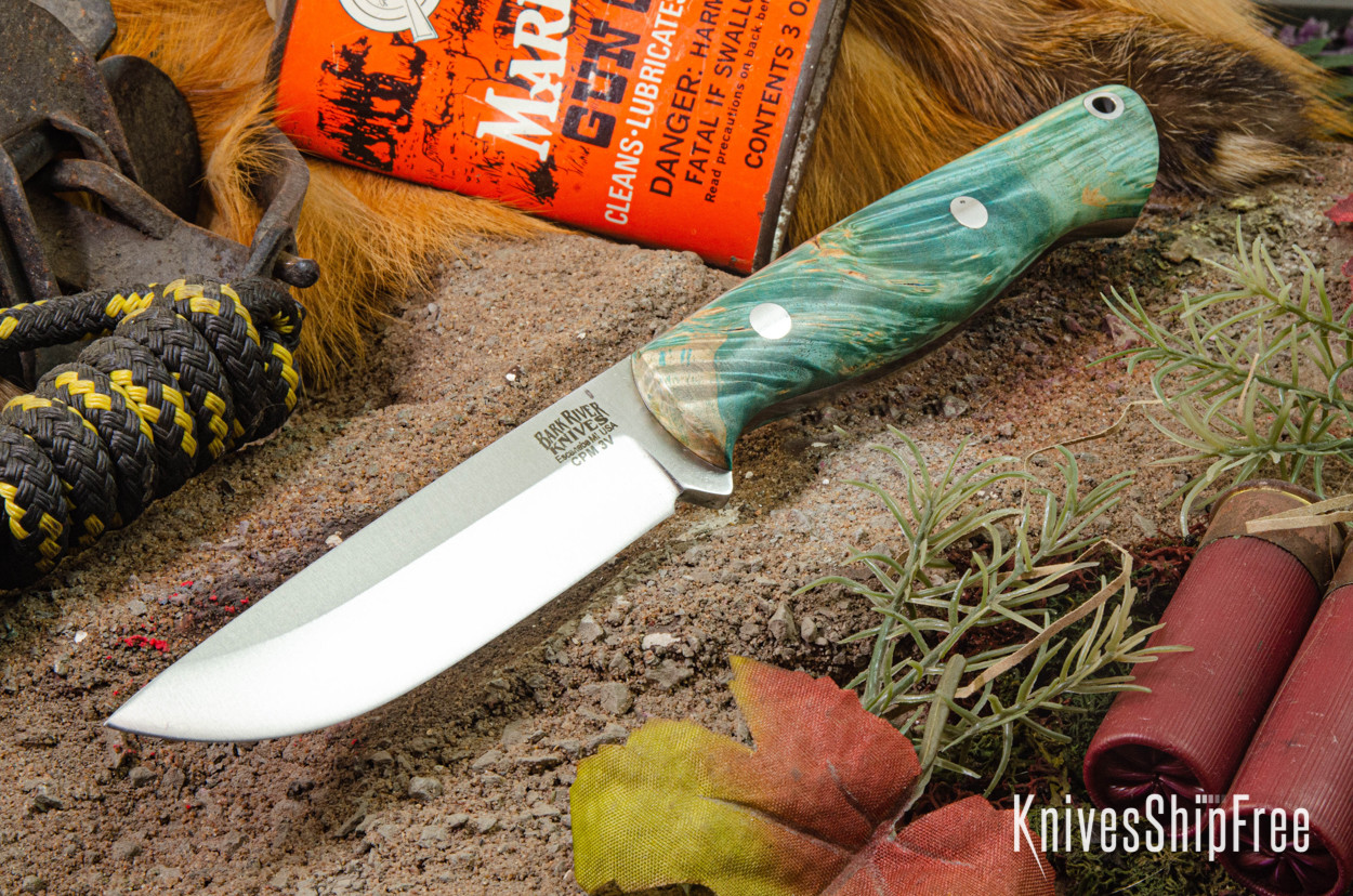 Bark River Knives: Gunny - CPM 3V - Teal Maple Burl - Rampless