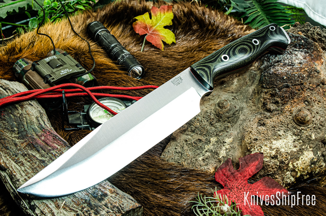Bark River Knives: Bravo Crusader 3V - Black & Green Linen Micarta 