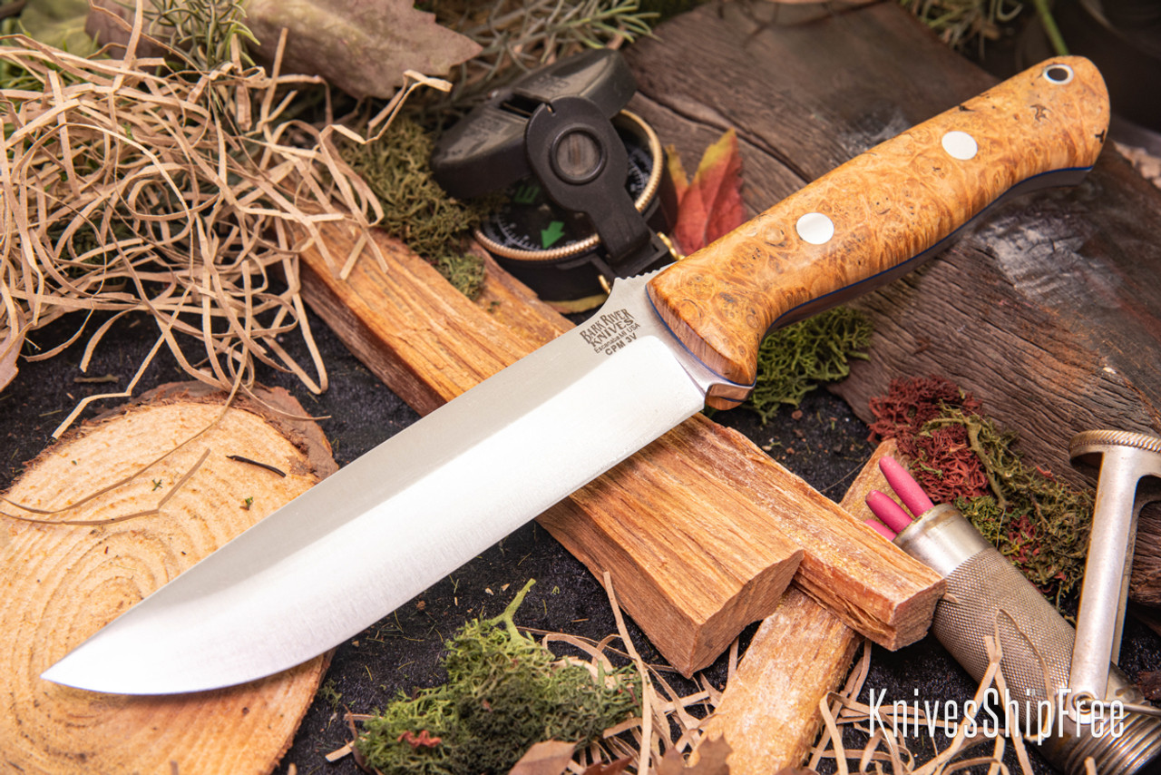 Bark River Knives: Bravo 1.5 - CPM 3V - Natural Elder Burl - Blue