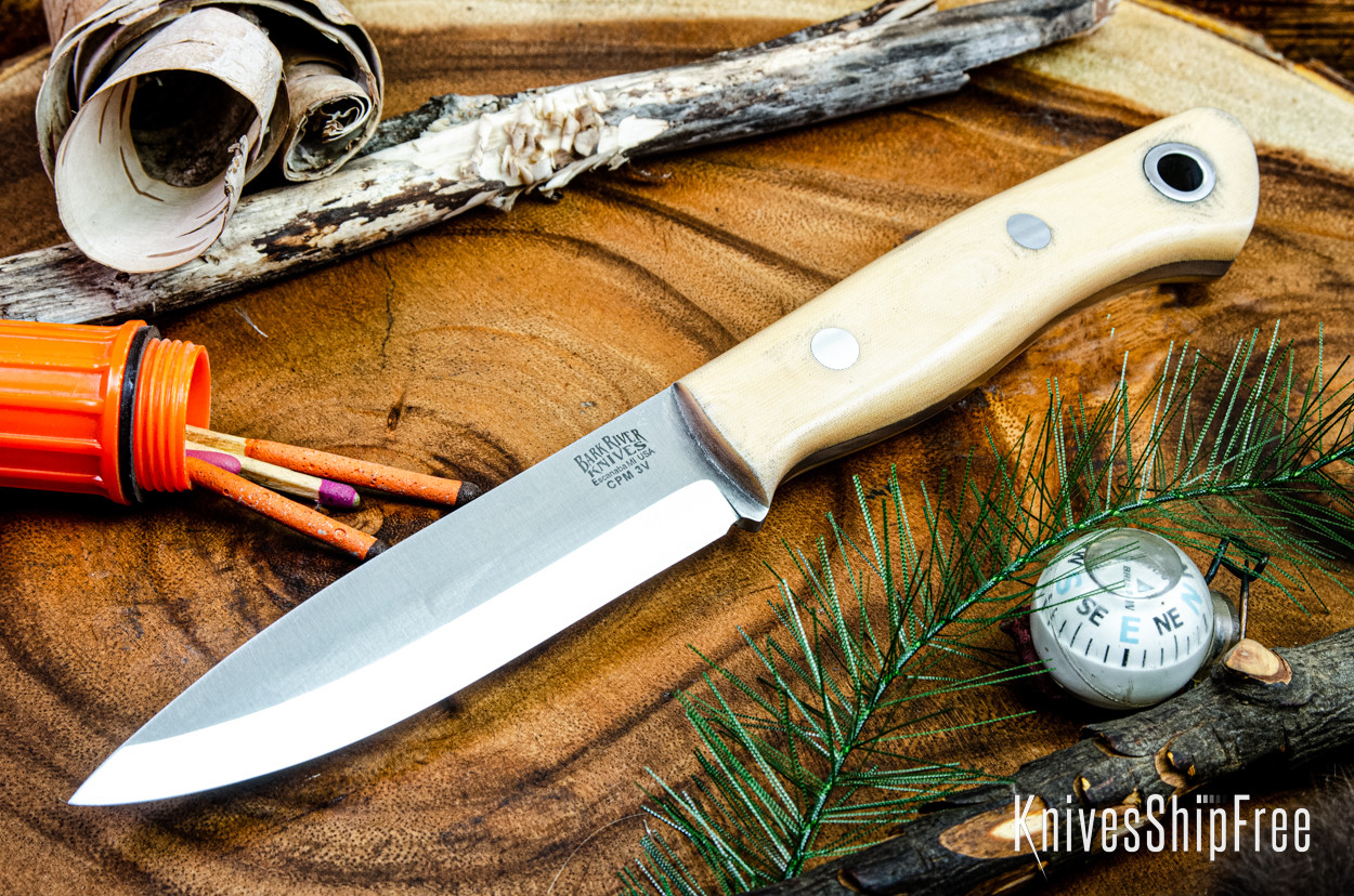 Bark River Knives: Aurora Scandi 3V - Antique Bone Linen Micarta