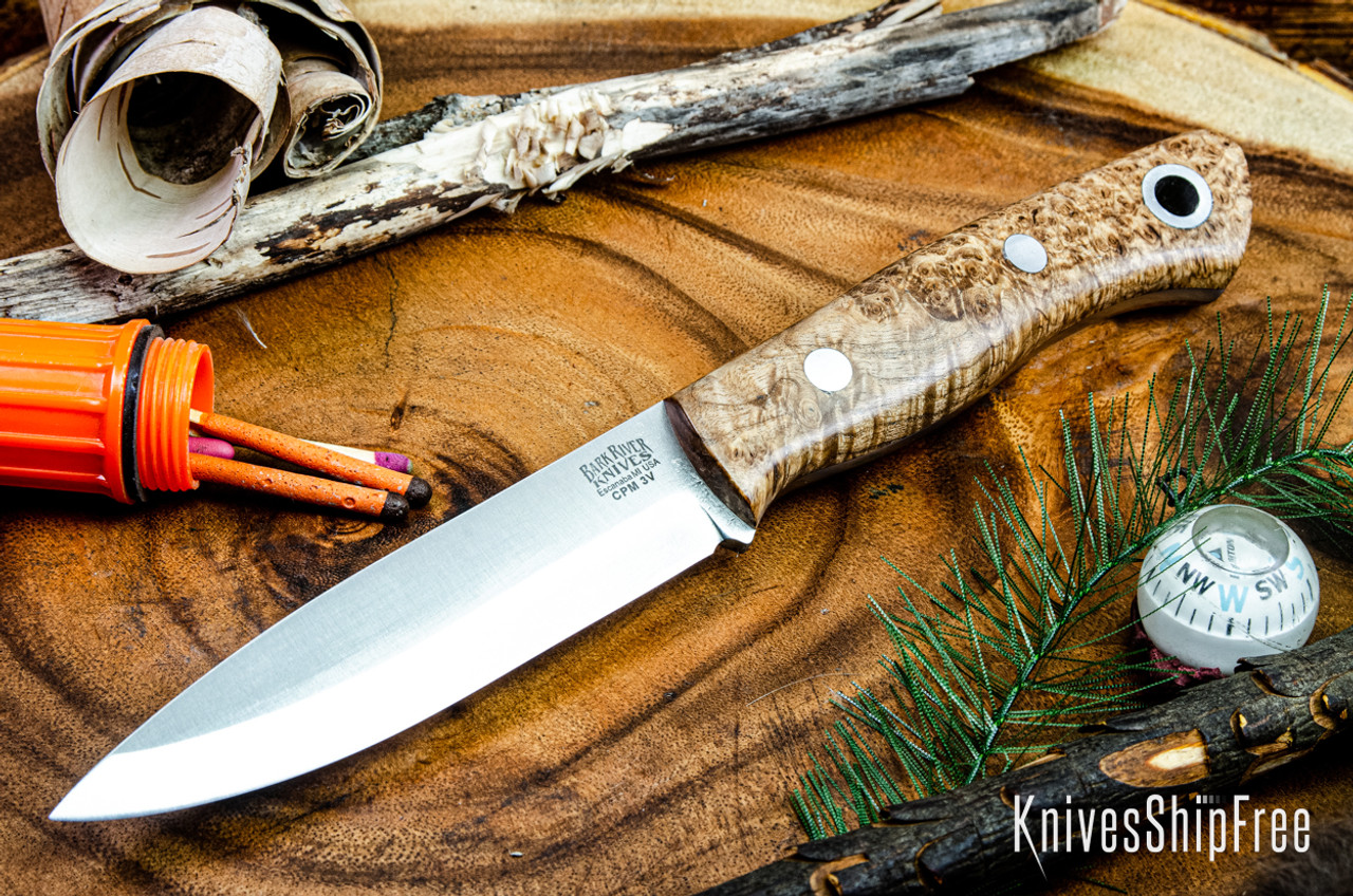 Bark River Knives: Aurora Scandi 3V - Black Ash Burl #1