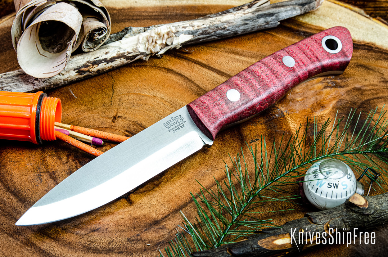 Bark River Knives: Aurora Scandi 3V - Cherry Tigertail Maple Burl