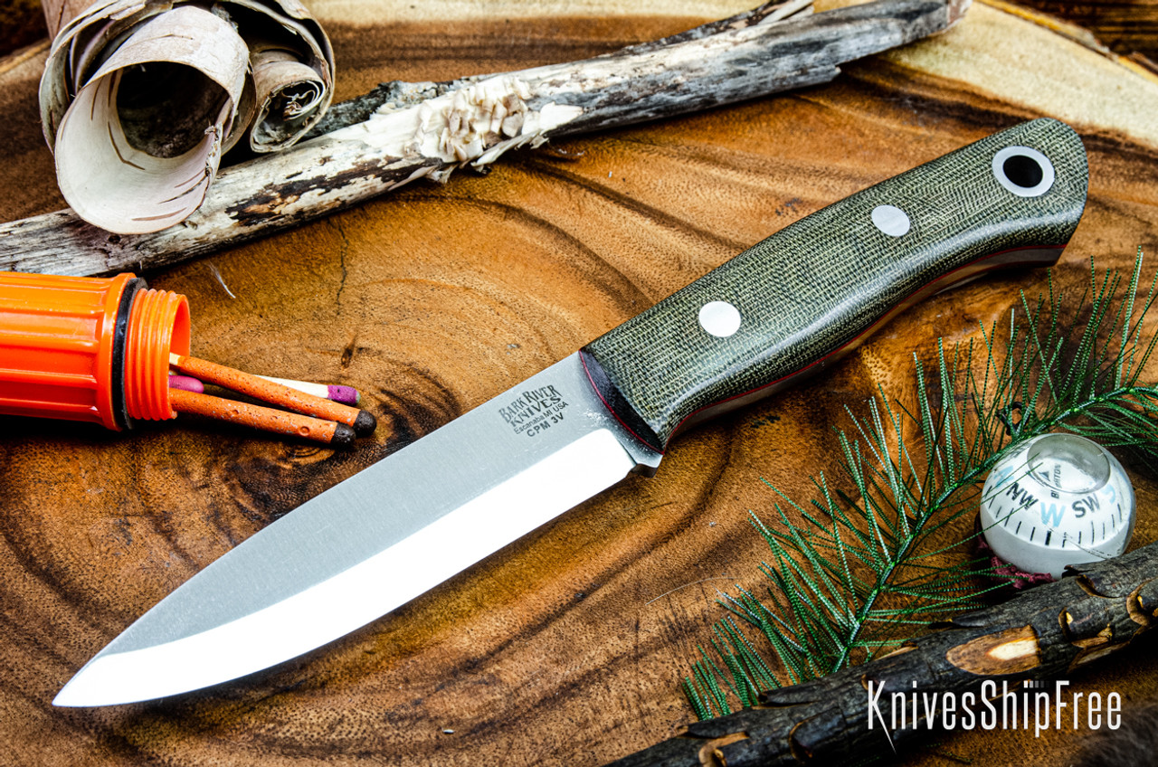 Bark River Knives: Aurora Scandi 3V - Green Canvas Micarta - Red