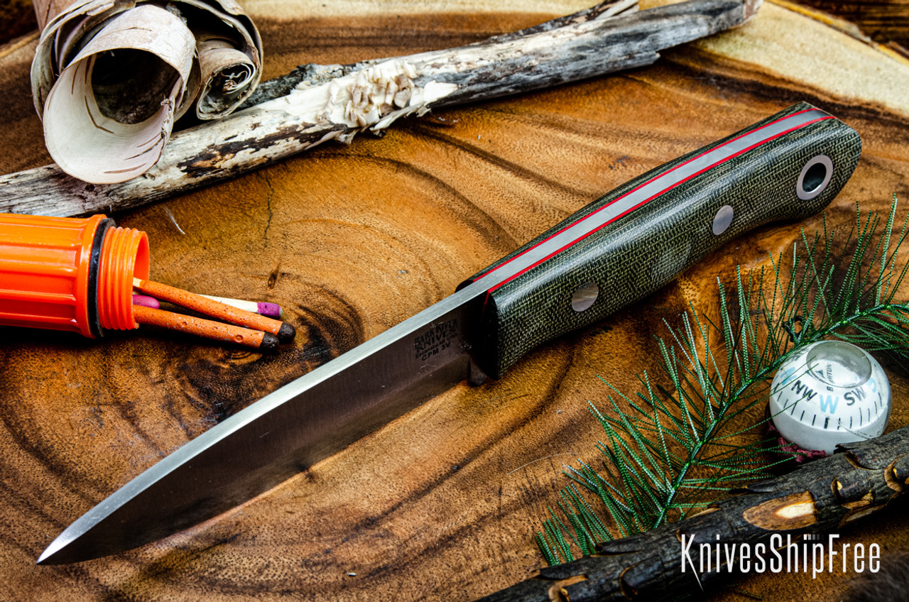 Bark River Knives: Aurora Scandi 3V - Green Canvas Micarta - Red 