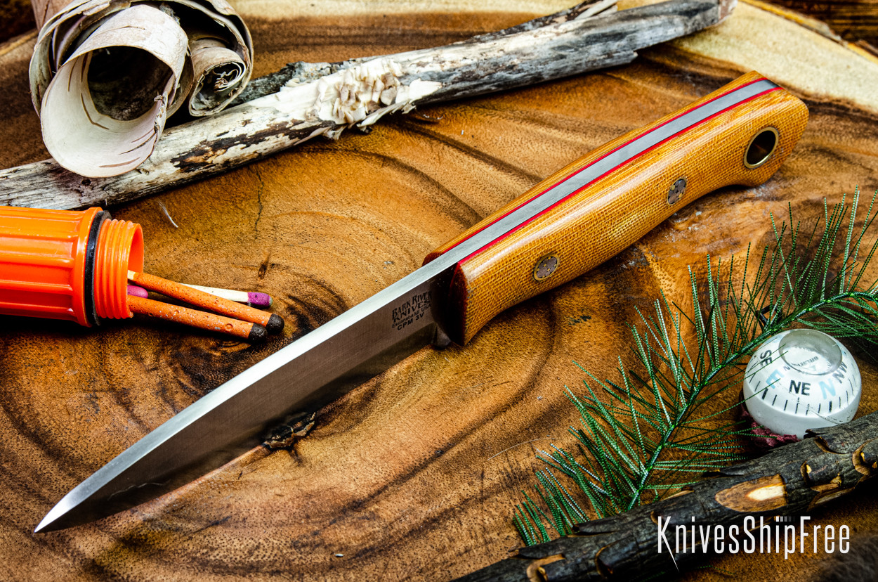 BARK  KNIVES  オーロラ Bark River Knives: Aurora Scandi 3V - Natural Canvas Micarta - Red