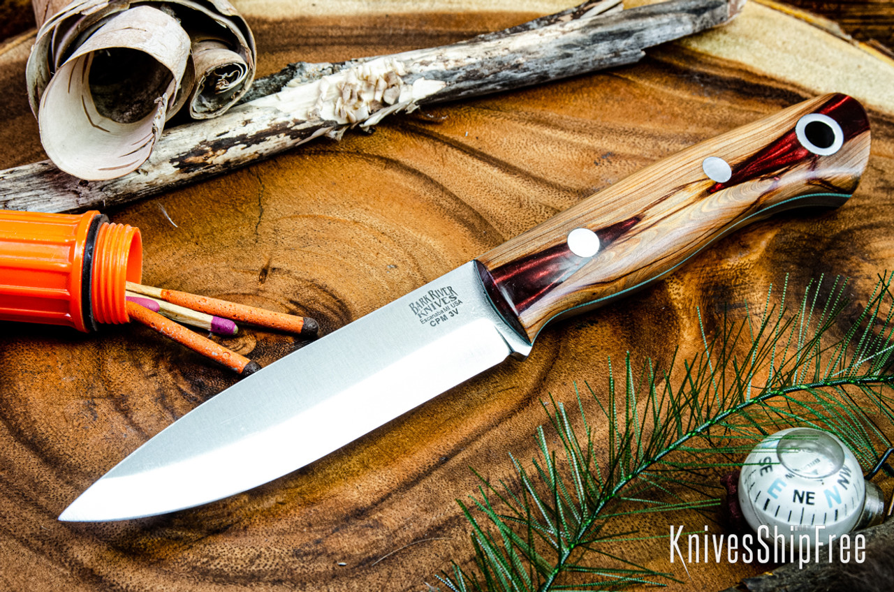 Bark River Knives: Aurora Scandi 3V - Red Texas Fencepost - Sea