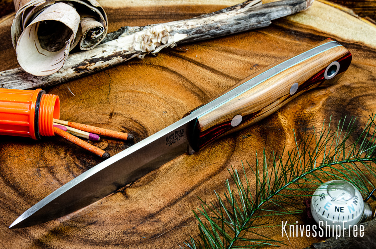 Bark River Knives: Aurora Scandi 3V - Red Texas Fencepost - Sea