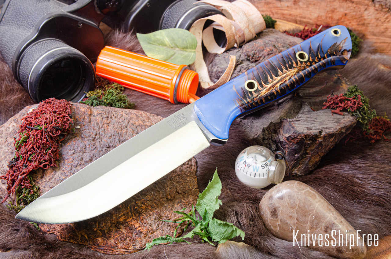 Bark River Knives: Bravo 1.25 - CPM 3V - Glow in the Dark Pinecone - Blue  Liners - Hollow Brass Pins - Rampless