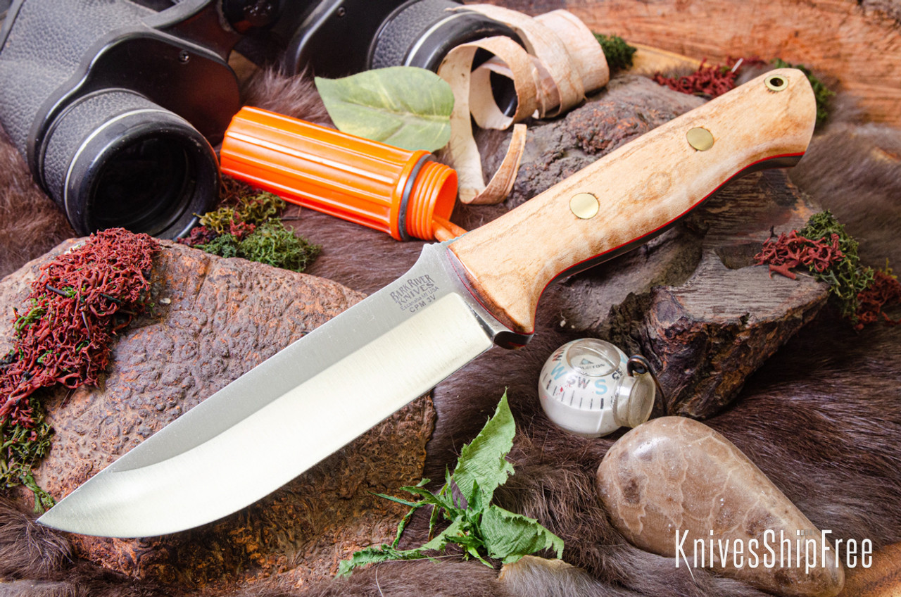 Bark River Knives: Bravo 1.25 - CPM 3V - Natural Curly Maple - Red