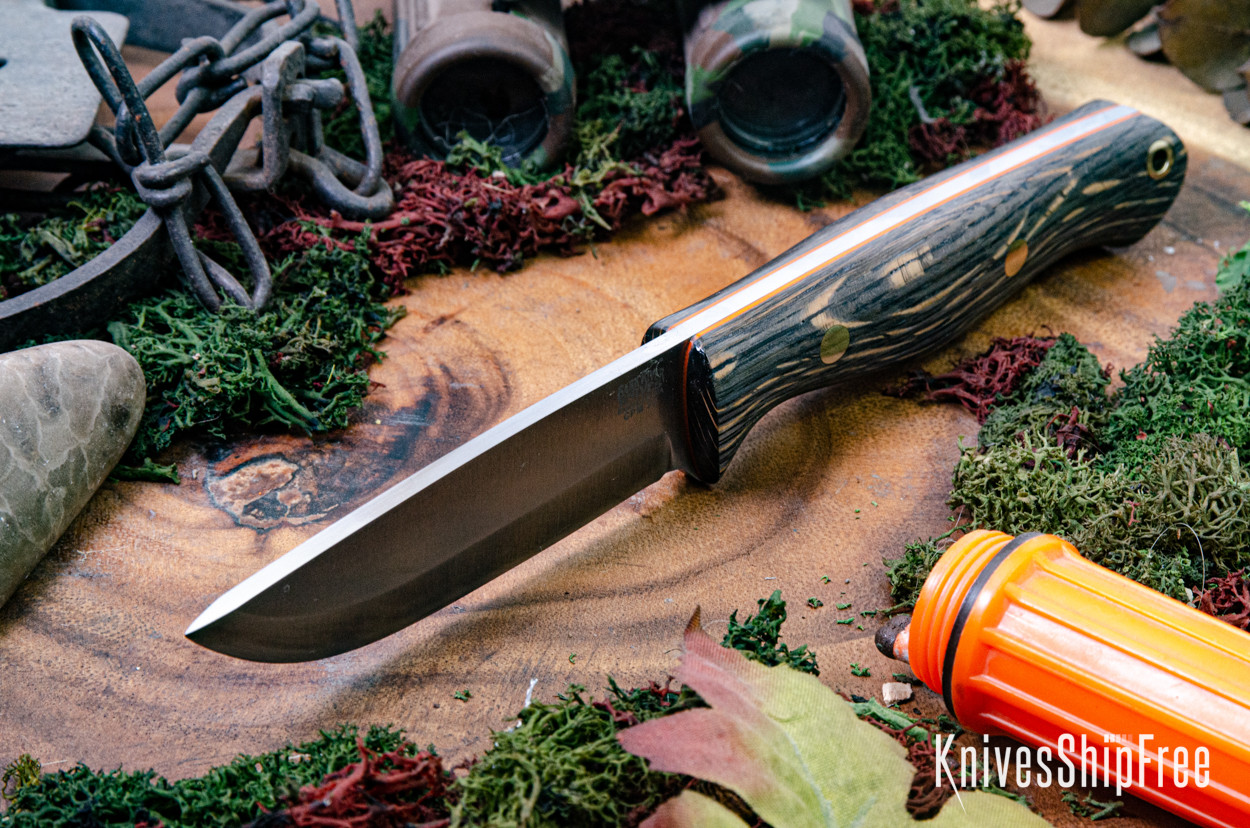 Bark River Knives: Gunny Scandi - CMP 3V - Bog Oak - Orange Liners
