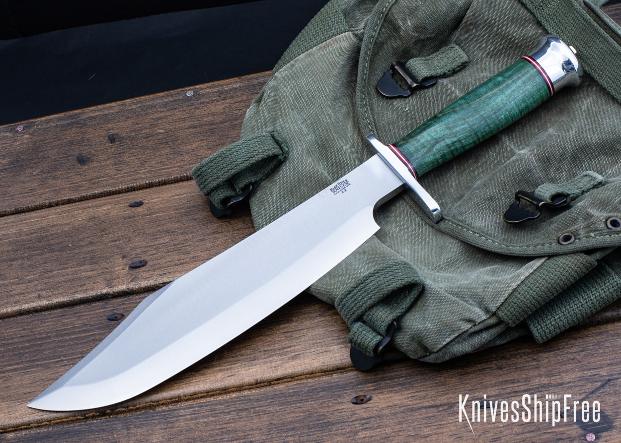 Bark River Knives: Shining Mountain Bowie - Green Tigertail Bark River Knives: Shining Mountain Bowie - Green Tigertail