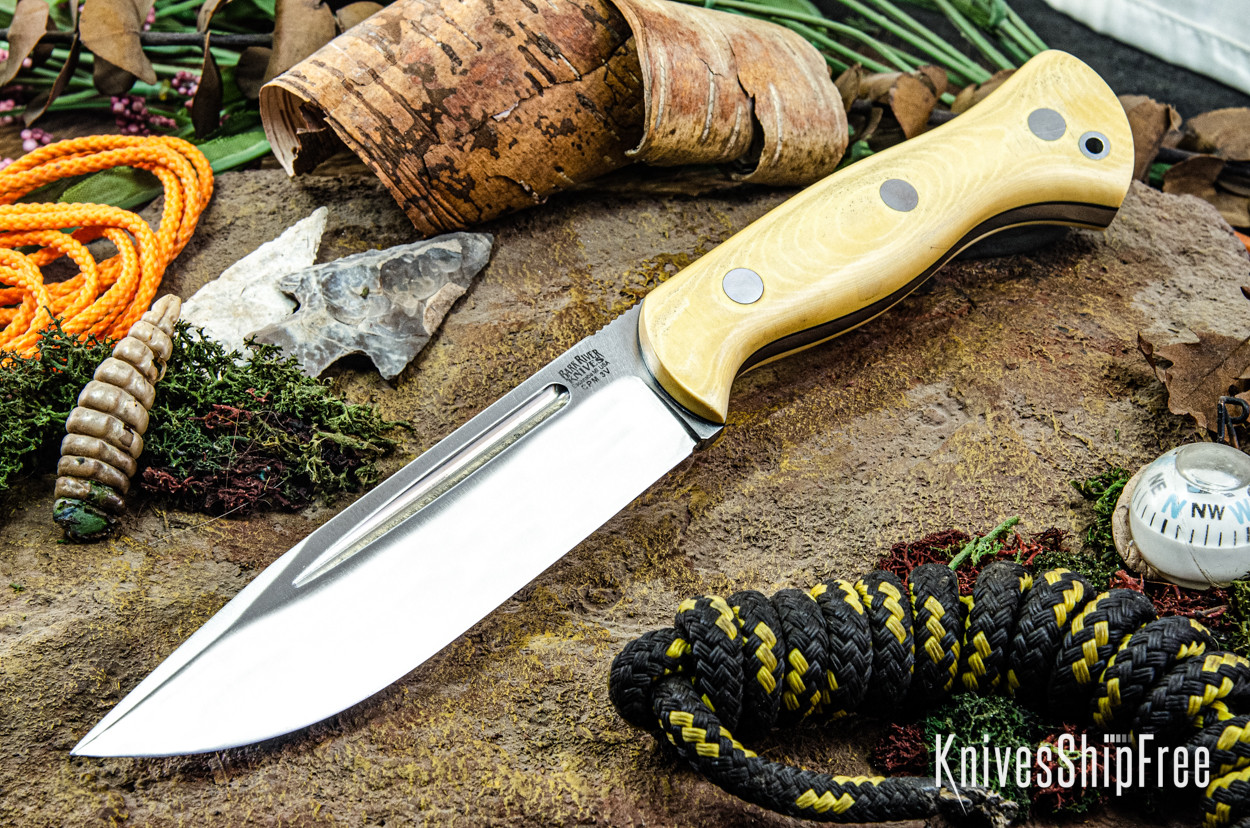 Bark River Knives: Cub - CPM 3V - Antique Ivory Micarta - Black Liners