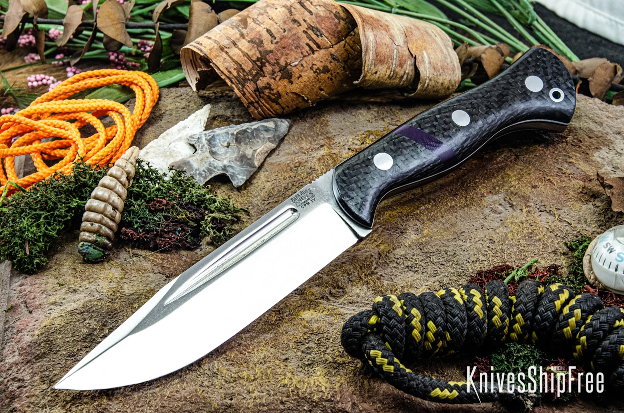 Bark River Knives: Cub - CPM 3V - Black Carbon Fiber - Purple G-10 