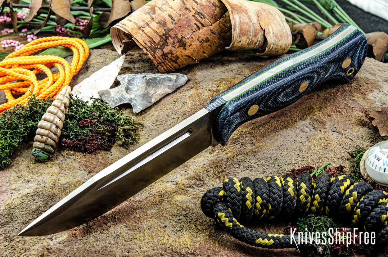 Bark River Knives: Cub - CPM 3V - Blue Denim Micarta - Lime Liner