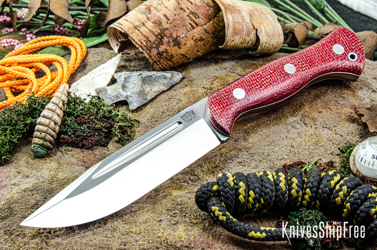 Bark River Knives: Cub - CPM 3V - Crimson Burlap Micarta - White