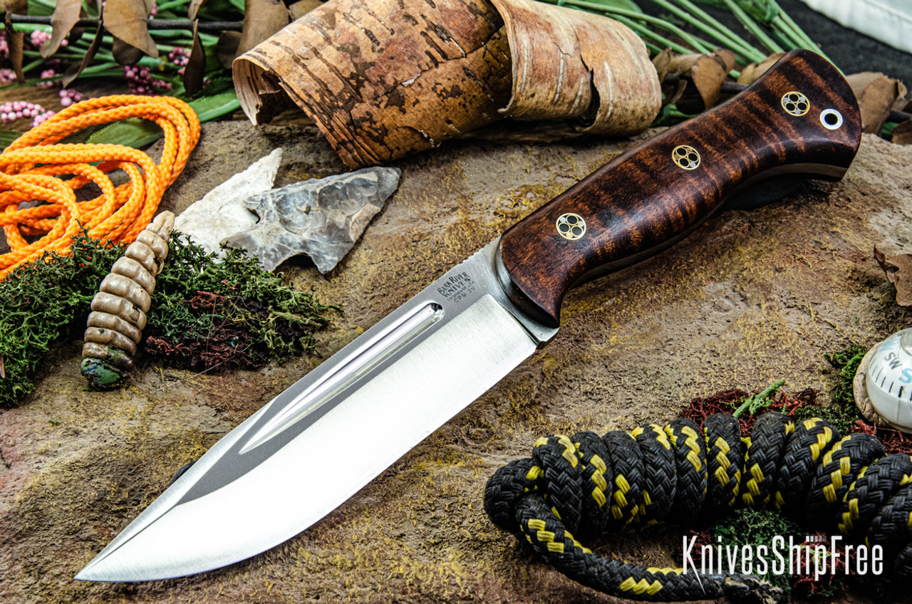 Bark River Knives: Cub - CPM 3V - Dark Curly Maple - Black Liners 