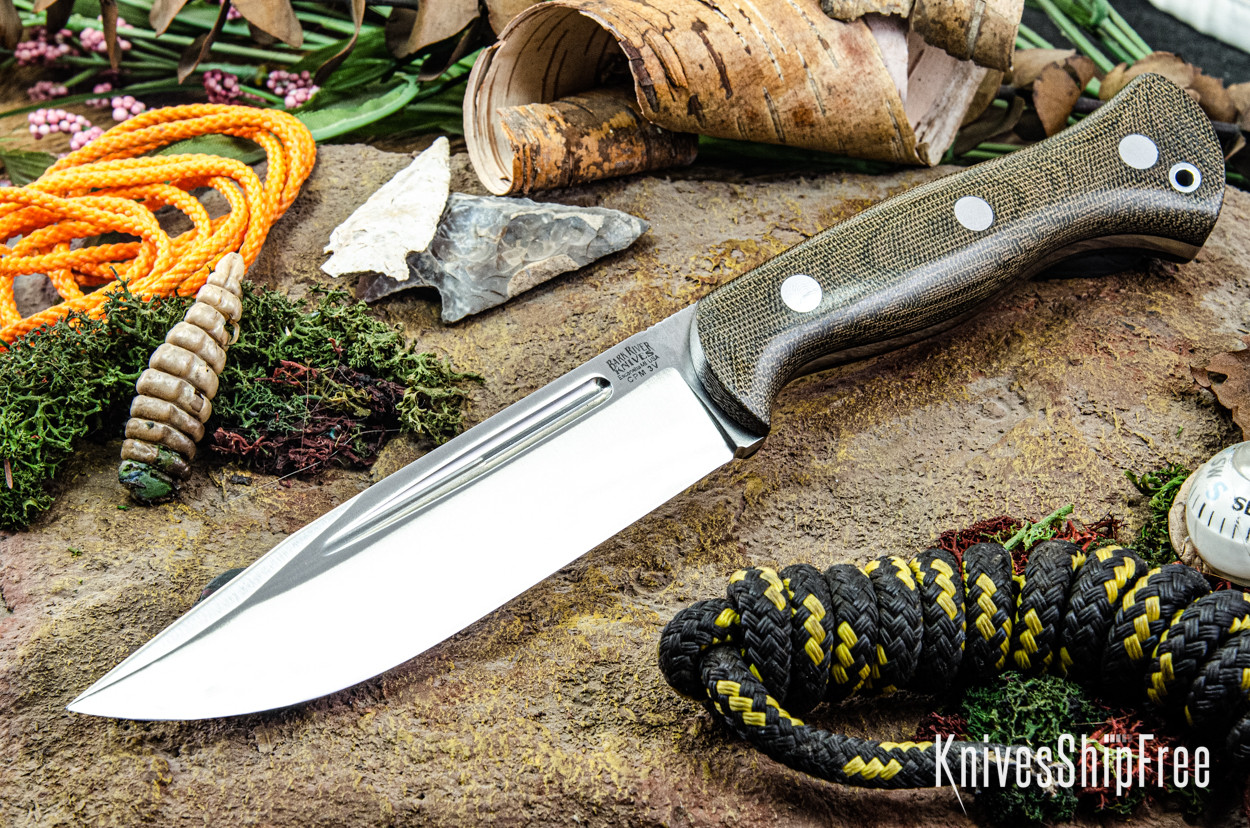 Bark River Knives: Cub - CPM 3V - Green Canvas Micarta - Black Liners
