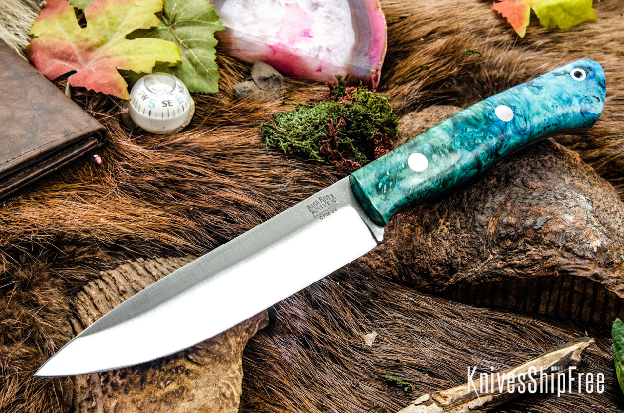 Bark River Knives: Aurora II - CPM 3V - Turquoise & Green Maple Burl