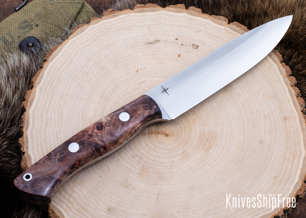 Auburn  コモレビAR2 Bark River Knives: Aurora II - CPM 3V - Barn Red & Brown Maple Burl