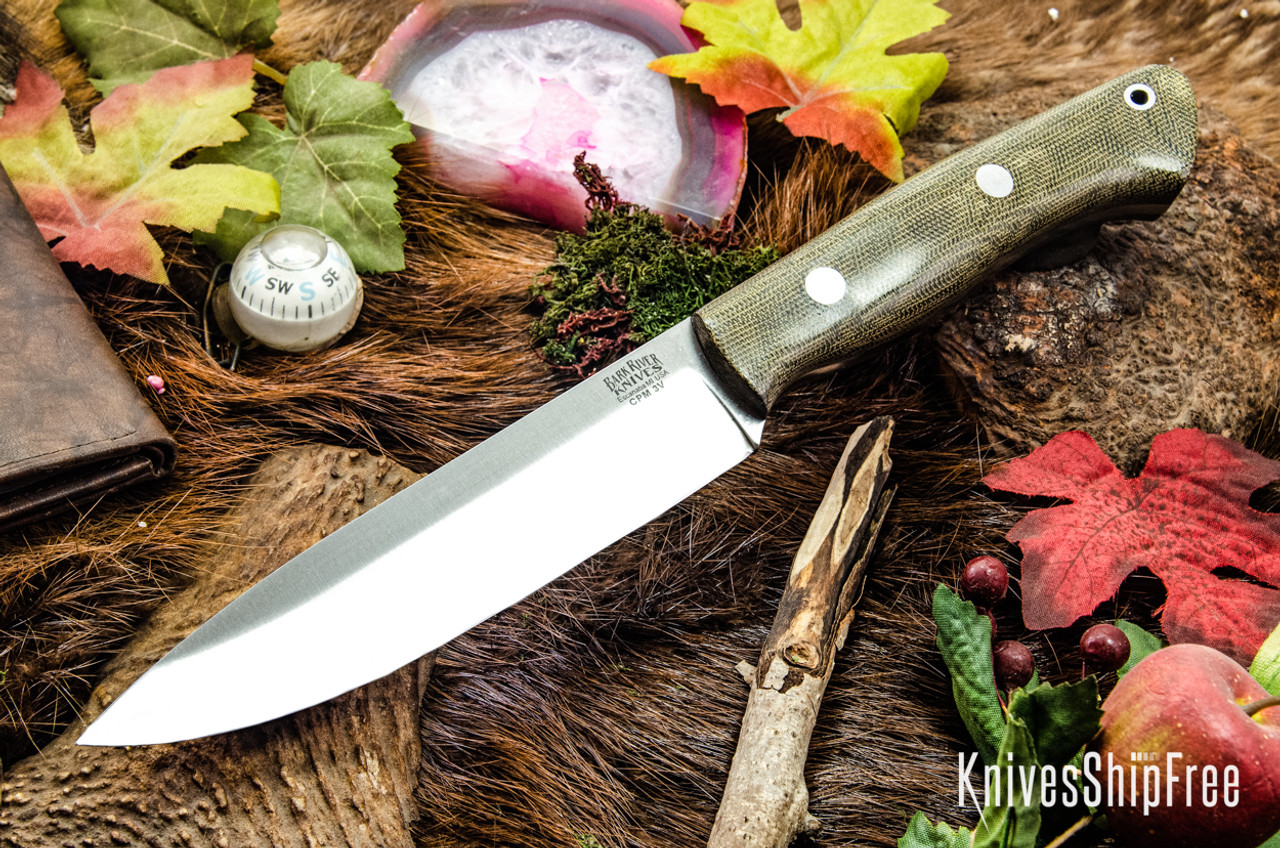 Bark River Knives: Aurora II - CPM 3V - Green Canvas Micarta