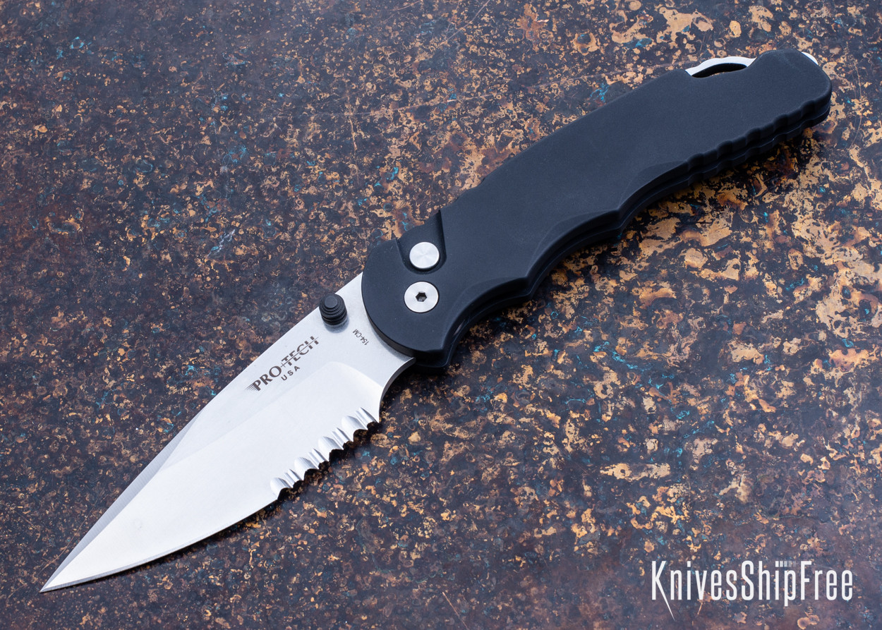 Pro-Tech: TR-4 - Black Aluminum - Stonewash Blade - Partial