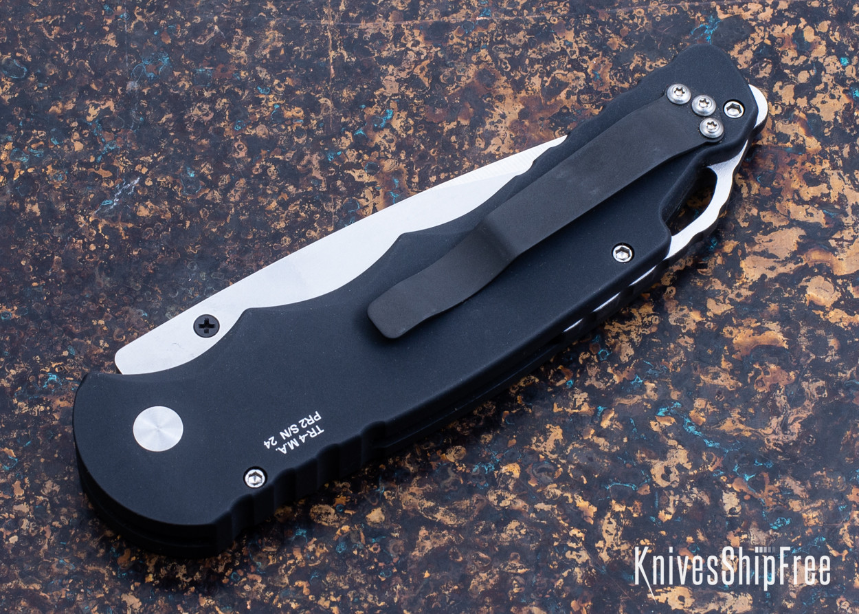 Pro-Tech: TR-4 - Black Aluminum - Stonewash Blade - Partial 