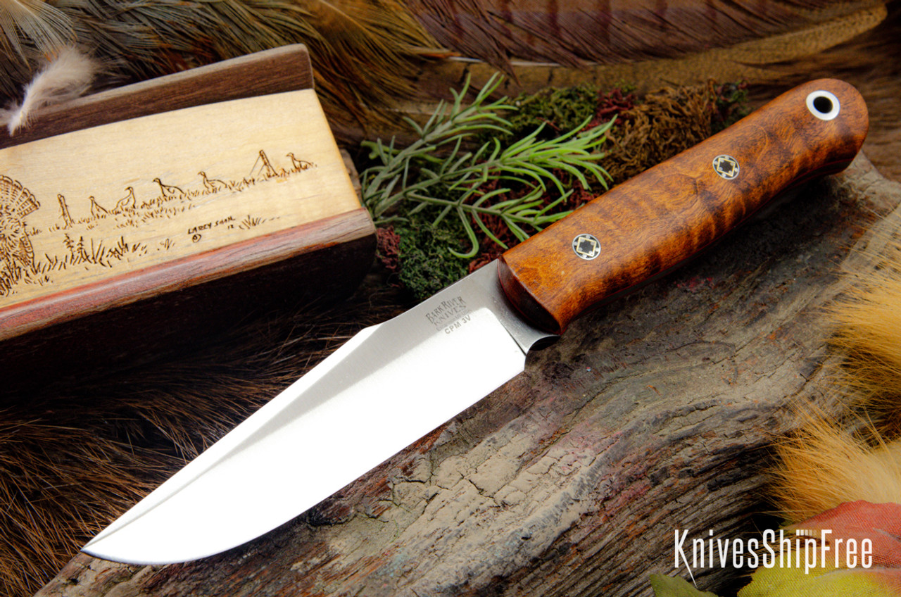 Bark River Knives: Ultralite Field Knife - CPM 3V - Dark Curly Maple