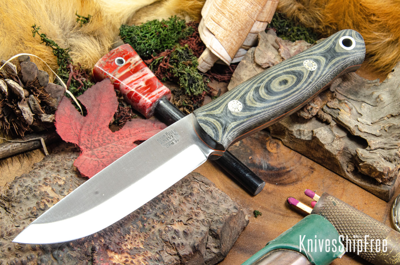 Bark River Knives: Bushcrafter II - CPM 3V - Black & Green Linen