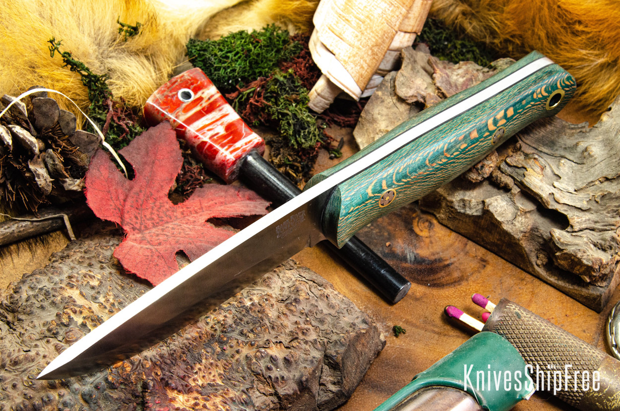 Barkさま Bark River Knives: Bushcrafter II - CPM 3V - Emerald Green Maple