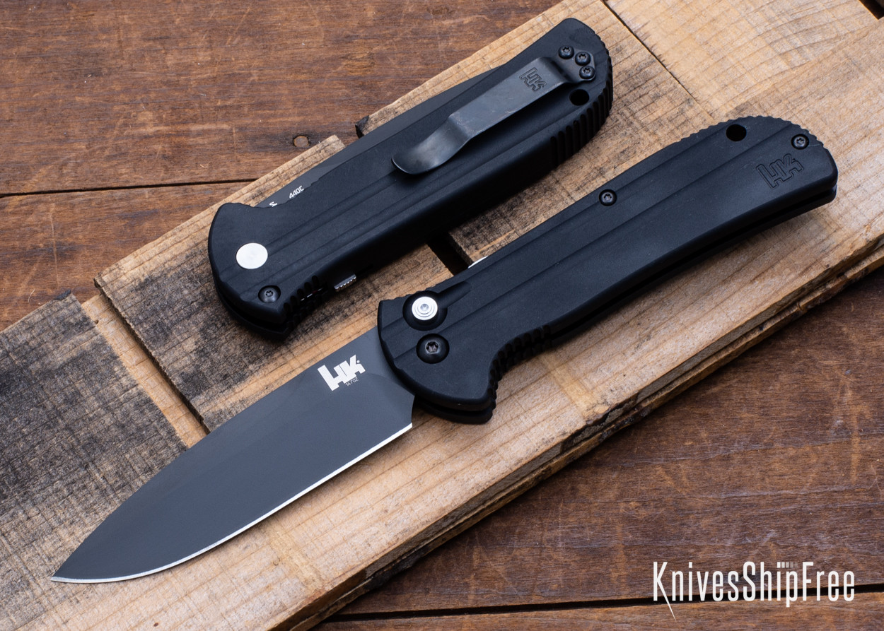 HK Knives: Entourage - Push Button Auto - Black Aluminum - Black