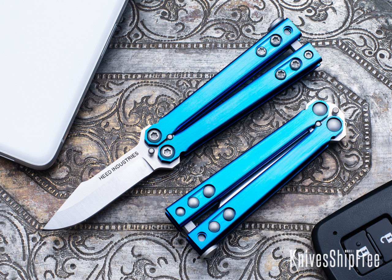 Heed Industries: CFX Mini Balisong - Blue Anodized Titanium - CPM-20CV