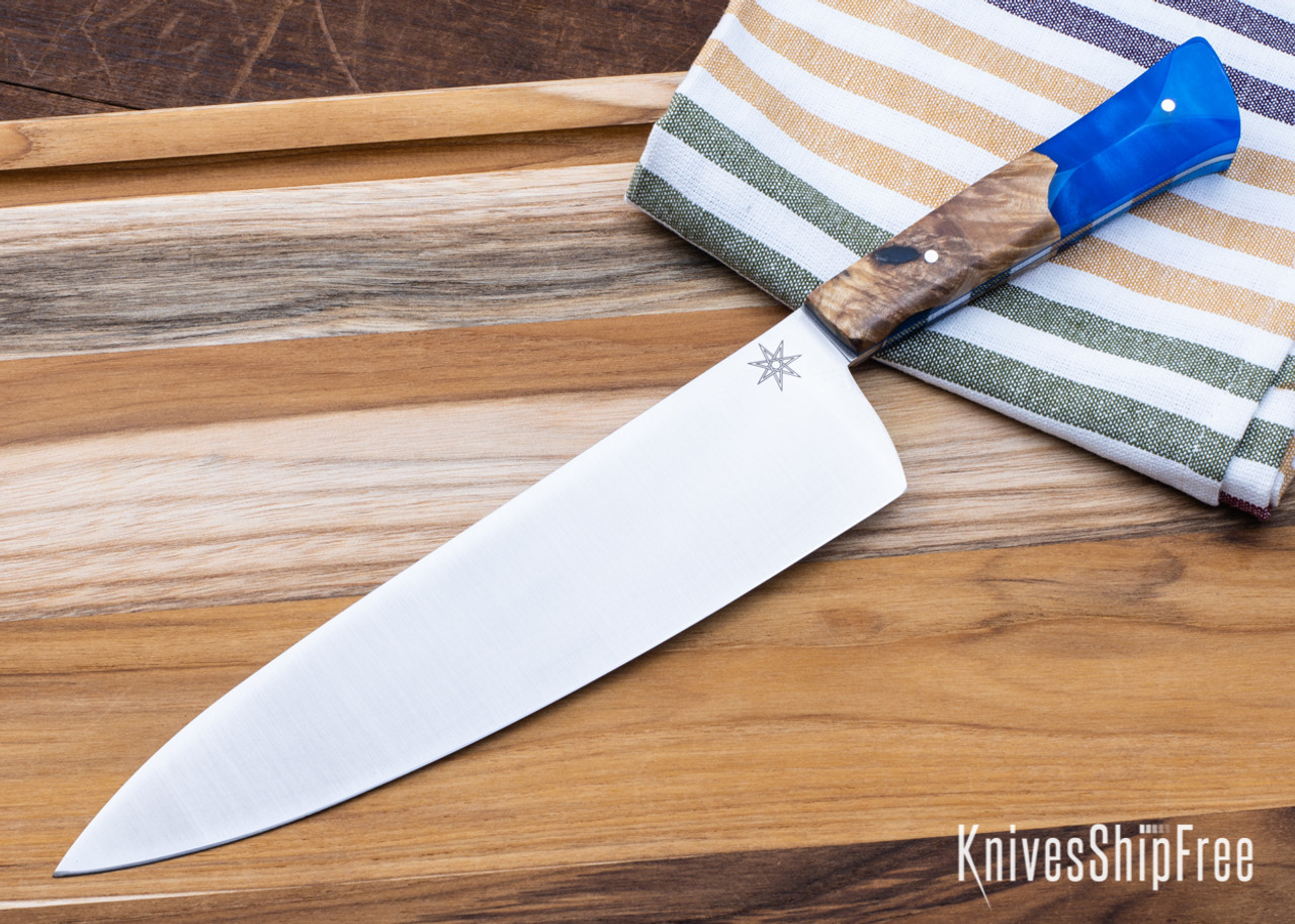 Town Cutler: 8.5 Chef Knife - Tahoe Bliss - Buckeye Burl / Blue Metallic  Resin - Nitro-V