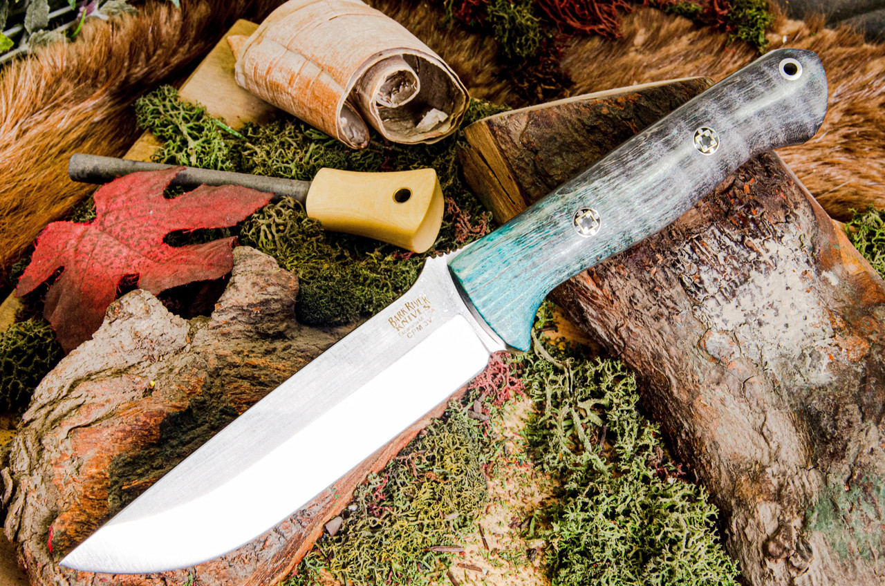 Bark River Knives: Bravo 1.25 LT - CPM 3V - Teal Tigertail Maple